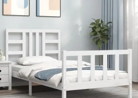 Cadru pat fără saltea, alb, 100x200 cm, lemn masiv pin - 1/5