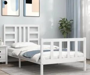 vidaXL Cadru pat fără saltea, alb, 100x200 cm, lemn masiv pin