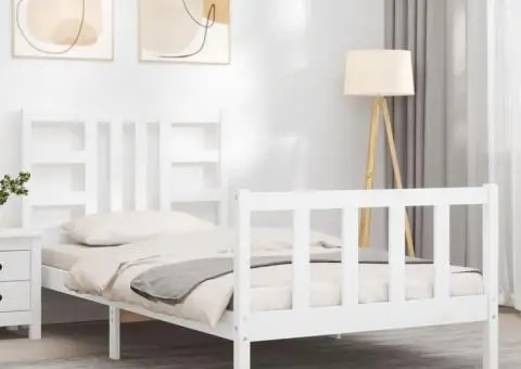 Cadru pat fără saltea, alb, 100x200 cm, lemn masiv pin - 3/5