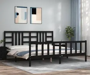 vidaXL Cadru pat cu tăblie 200x200 cm, negru, lemn masiv