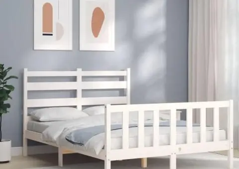 Cadru de pat cu tăblie dublu mic, lemn masiv - 1/5