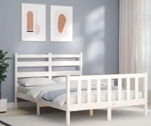 vidaXL Cadru de pat cu tăblie dublu mic, lemn masiv