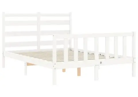 Cadru de pat cu tăblie dublu mic, lemn masiv - 5/5