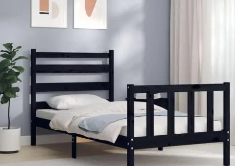 Cadru de pat cu tăblie, negru, 100x200 cm, lemn masiv - 1/5