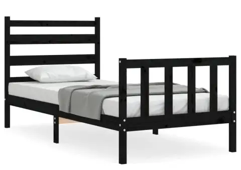 Cadru de pat cu tăblie, negru, 100x200 cm, lemn masiv - 2/5