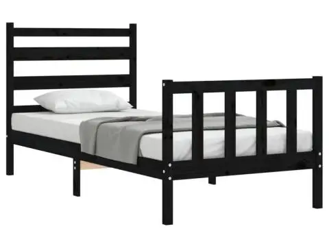 Cadru de pat cu tăblie, negru, 100x200 cm, lemn masiv - 3/5