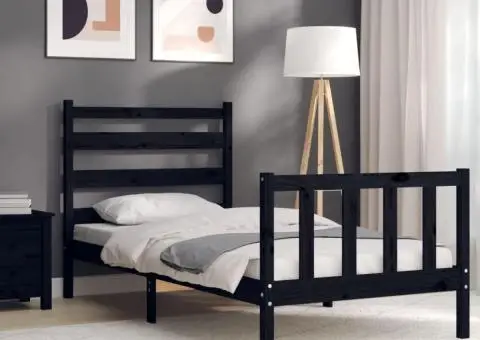 Cadru de pat cu tăblie, negru, 100x200 cm, lemn masiv - 4/5