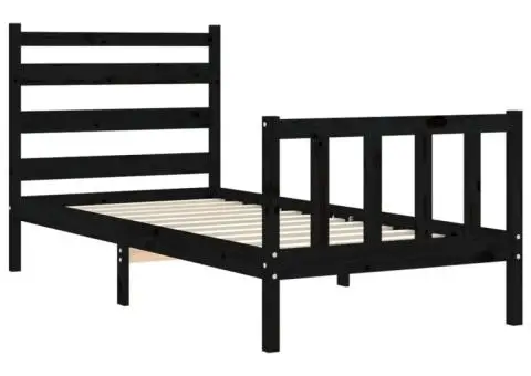 Cadru de pat cu tăblie, negru, 100x200 cm, lemn masiv - 5/5