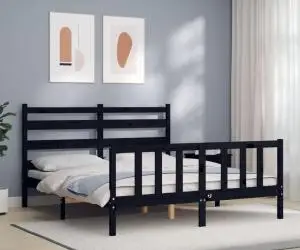 vidaXL Cadru de pat cu tăblie, negru, king size, lemn masiv