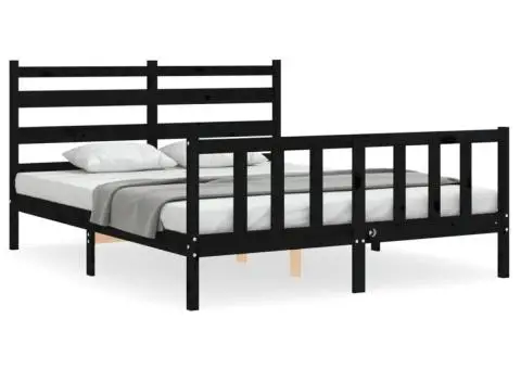 Cadru de pat cu tăblie, negru, king size, lemn masiv - 2/5