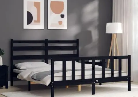Cadru de pat cu tăblie, negru, king size, lemn masiv - 4/5