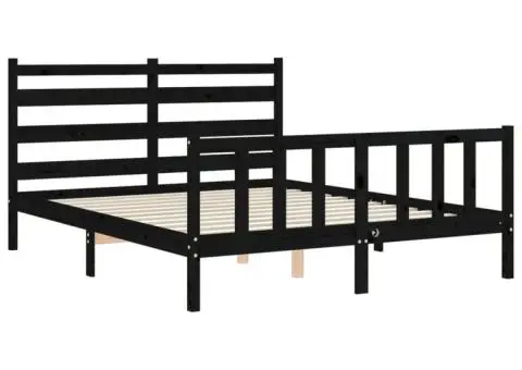 Cadru de pat cu tăblie, negru, king size, lemn masiv - 5/5