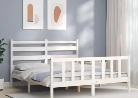 Cadru de pat fără saltea, alb, 160x200 cm, lemn masiv pin - 1/5