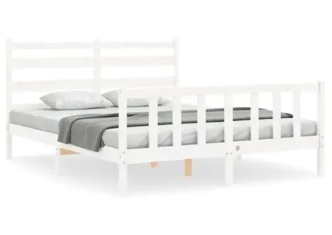 Cadru de pat fără saltea, alb, 160x200 cm, lemn masiv pin - 2/5