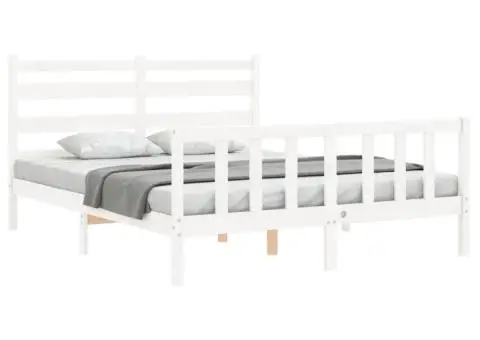 Cadru de pat fără saltea, alb, 160x200 cm, lemn masiv pin - 3/5