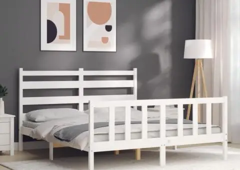 Cadru de pat fără saltea, alb, 160x200 cm, lemn masiv pin - 4/5