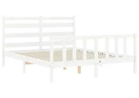 Cadru de pat fără saltea, alb, 160x200 cm, lemn masiv pin - 5/5