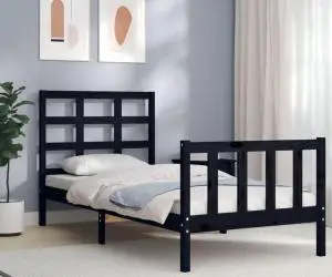 vidaXL Cadru de pat cu tăblie, negru, 90x190 cm, lemn masiv
