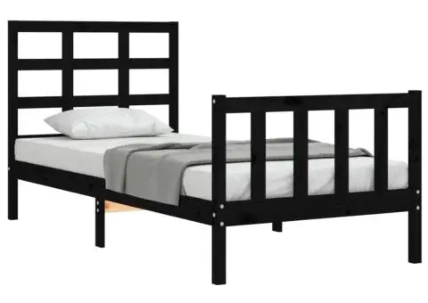 Cadru de pat cu tăblie, negru, 90x190 cm, lemn masiv - 3/5