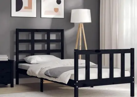 Cadru de pat cu tăblie, negru, 90x190 cm, lemn masiv - 4/5