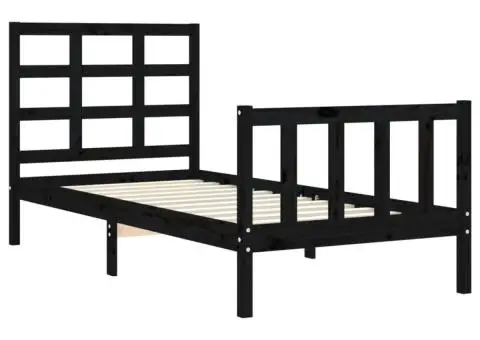 Cadru de pat cu tăblie, negru, 90x190 cm, lemn masiv - 5/5