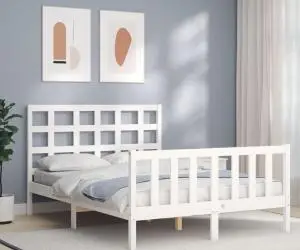 vidaXL Cadru de pat cu tăblie dublu mic, lemn masiv