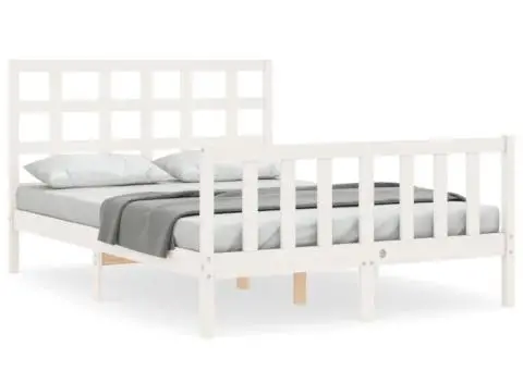 Cadru de pat cu tăblie dublu mic, lemn masiv - 2/5