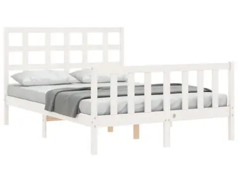 Cadru de pat cu tăblie dublu mic, lemn masiv - 3/5