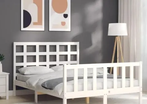 Cadru de pat cu tăblie dublu mic, lemn masiv - 4/5