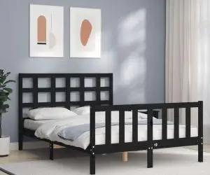 vidaXL Cadru de pat cu tăblie, negru, 140x190 cm, lemn masiv