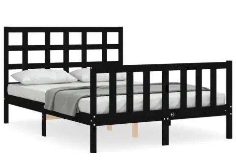 Cadru de pat cu tăblie, negru, 140x190 cm, lemn masiv - 2/5