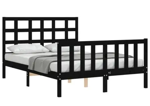Cadru de pat cu tăblie, negru, 140x190 cm, lemn masiv - 3/5