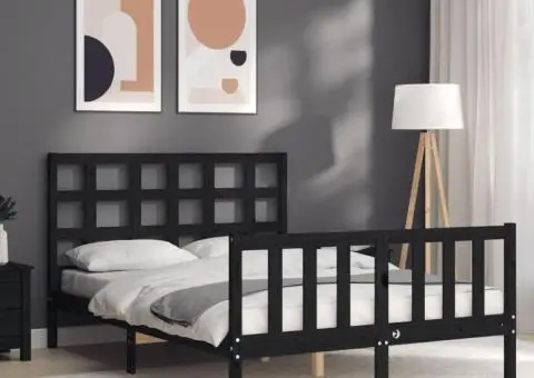 Cadru de pat cu tăblie, negru, 140x190 cm, lemn masiv - 4/5