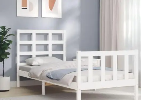 Cadru de pat fără saltea, alb, 90x200 cm, lemn masiv pin - 1/5