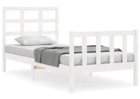 Cadru de pat fără saltea, alb, 90x200 cm, lemn masiv pin - 2/5