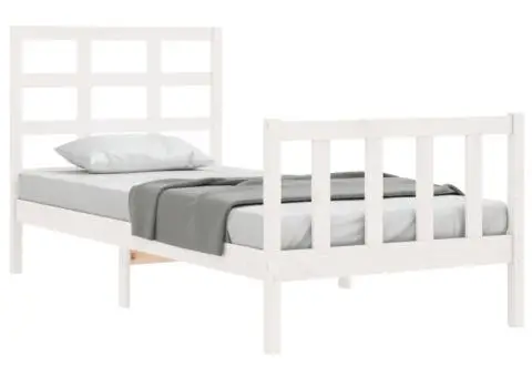 Cadru de pat fără saltea, alb, 90x200 cm, lemn masiv pin - 3/5