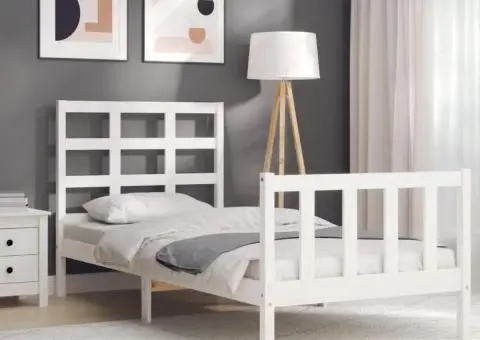 Cadru de pat fără saltea, alb, 90x200 cm, lemn masiv pin - 4/5