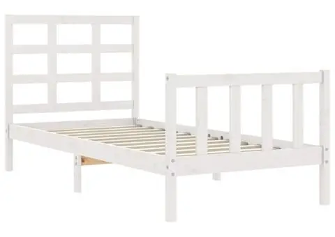 Cadru de pat fără saltea, alb, 90x200 cm, lemn masiv pin - 5/5