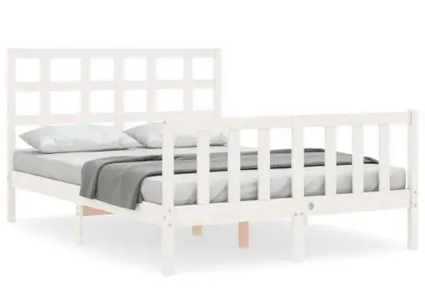 Cadru de pat fără saltea, alb, 140x200 cm, lemn masiv pin - 2/5