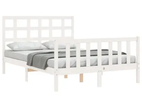 Cadru de pat fără saltea, alb, 140x200 cm, lemn masiv pin - 3/5