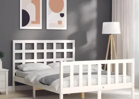 Cadru de pat fără saltea, alb, 140x200 cm, lemn masiv pin - 4/5