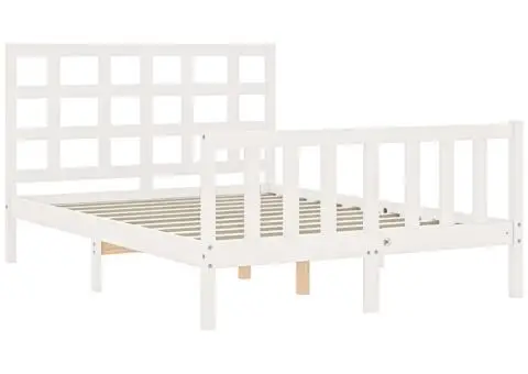 Cadru de pat fără saltea, alb, 140x200 cm, lemn masiv pin - 5/5