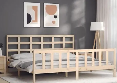 Cadru de pat cu tăblie, 180x200 cm, lemn masiv - 4/5