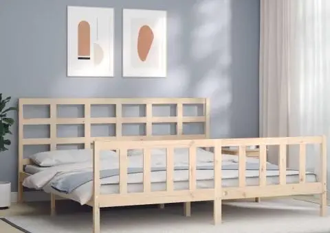 Cadru de pat fără saltea, 200x200 cm, lemn masiv pin - 1/5