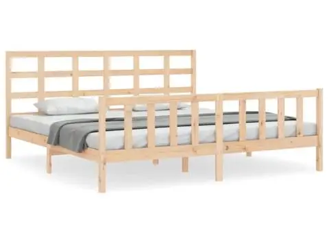 Cadru de pat fără saltea, 200x200 cm, lemn masiv pin - 2/5