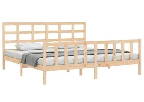 Cadru de pat fără saltea, 200x200 cm, lemn masiv pin - 3/5