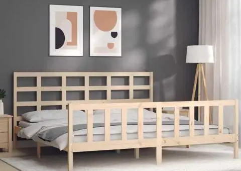 Cadru de pat fără saltea, 200x200 cm, lemn masiv pin - 4/5