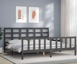 vidaXL Cadru pat cu tăblie 200x200 cm, gri, lemn masiv