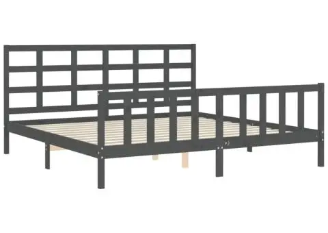 Cadru pat cu tăblie 200x200 cm, gri, lemn masiv - 5/5