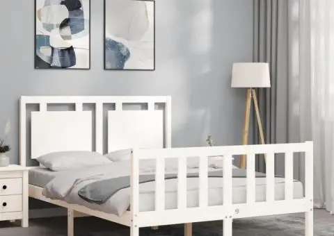 Cadru de pat cu tăblie dublu mic, lemn masiv - 3/5